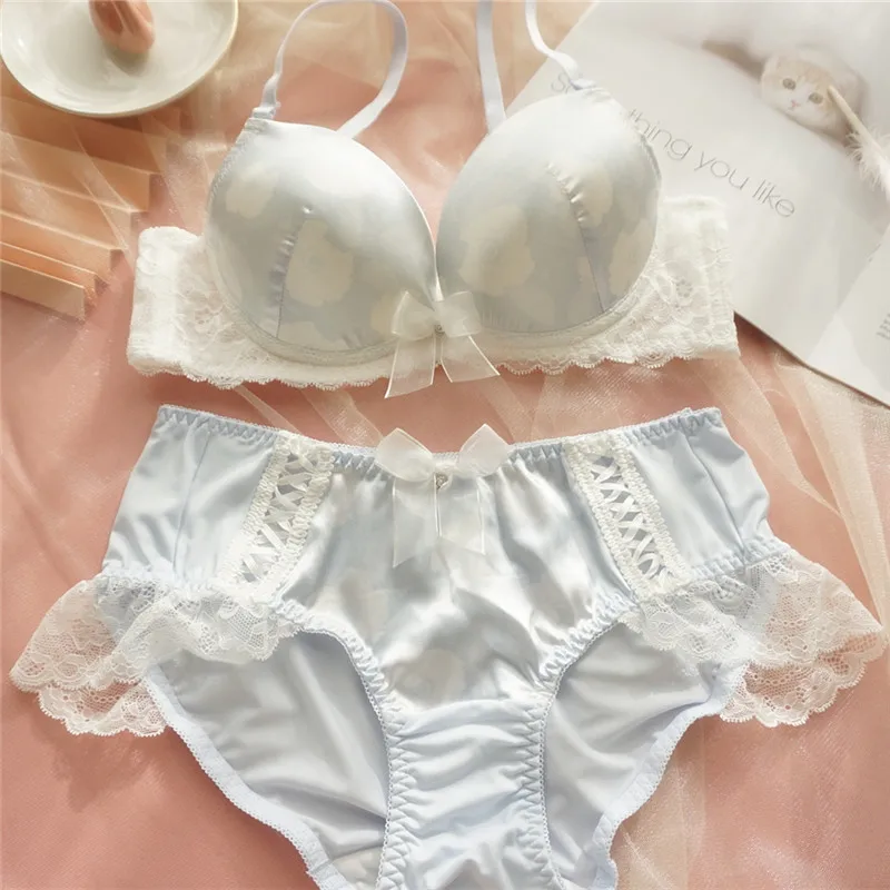 

Sweet Kawaii Lolita Underwear Women Girls Push Up Lingerie Pink Blue Seamless Bra and Panty Set for Ladies Bralette Lingerie New