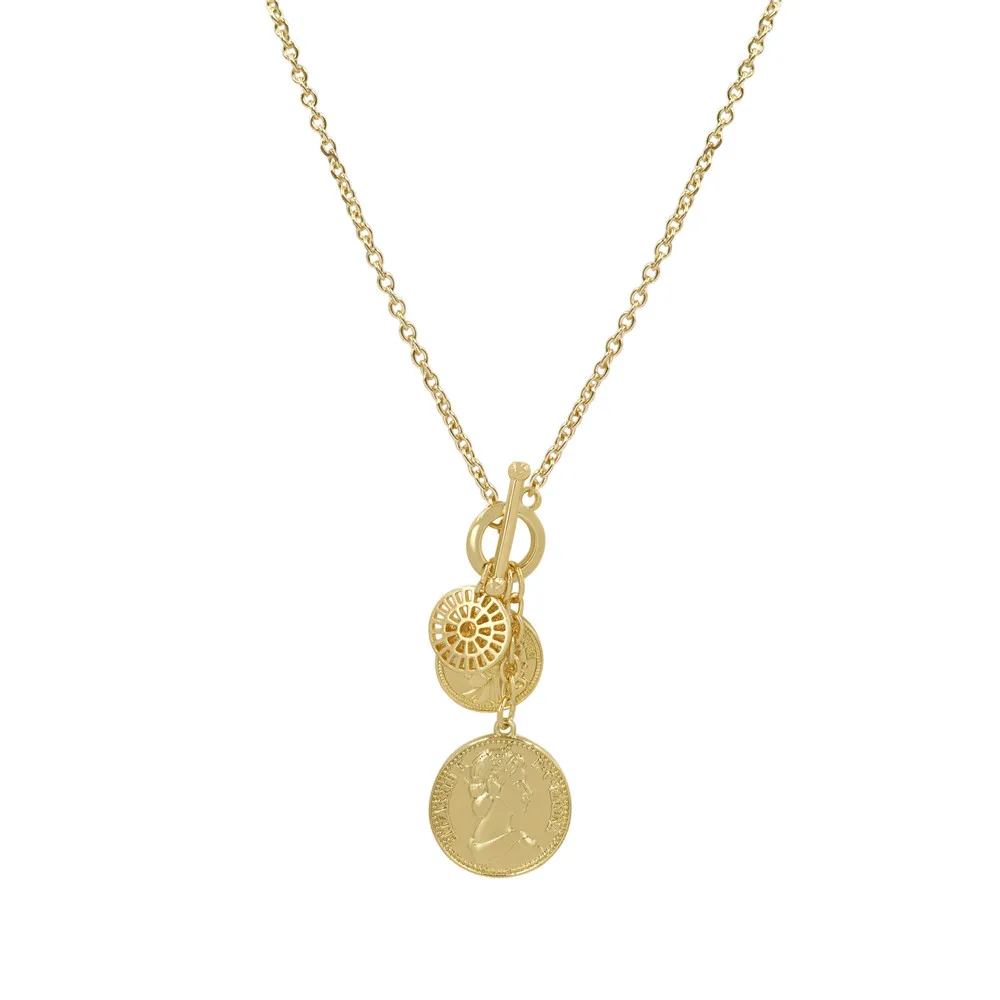 Элегантная позолоченная монета с круглая филигрань Т-образный стержень ожерелье