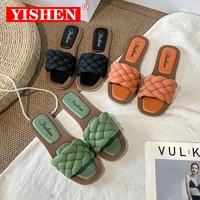 yishen women temperament slippers braided design open toe set feet vacation beach flat sandals casual flip flops women shoes