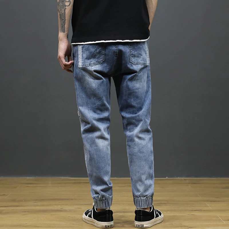 Штаны для бега мужские джинсы на весну и осень с эластичной резинкой талии
