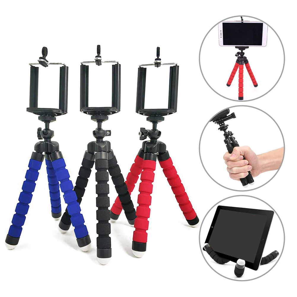 Мини штатив портативный гибкий губчатый с зажимом для телефона мобильных