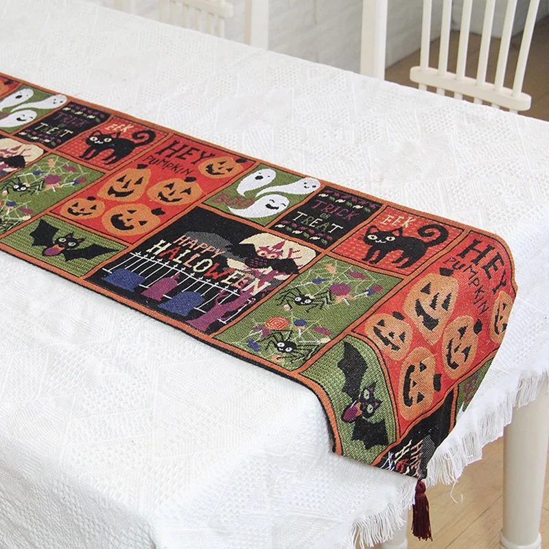 

Прямоугольная настольная дорожка на Хэллоуин, привидение, тыква, фонарик, настольная скатерть на Рождество, Хэллоуин, вязаная настольная до...