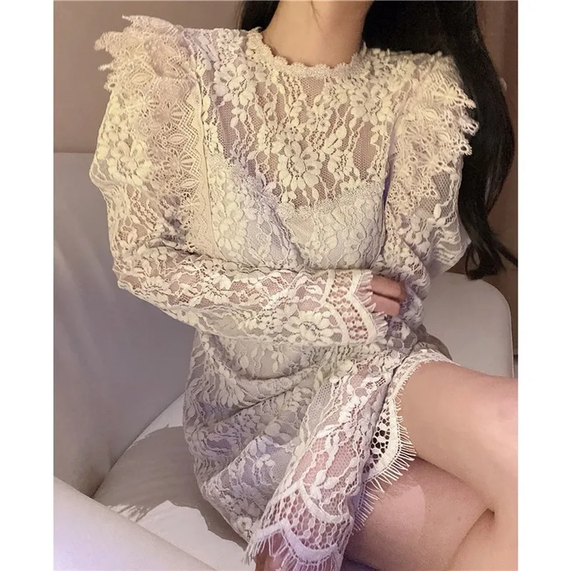 

Spring Lace Patchwork Dress Women Elegant Sweet Designer Sexy Party Mini Dress Female High Street Kawaii Korean Dress Women 2021