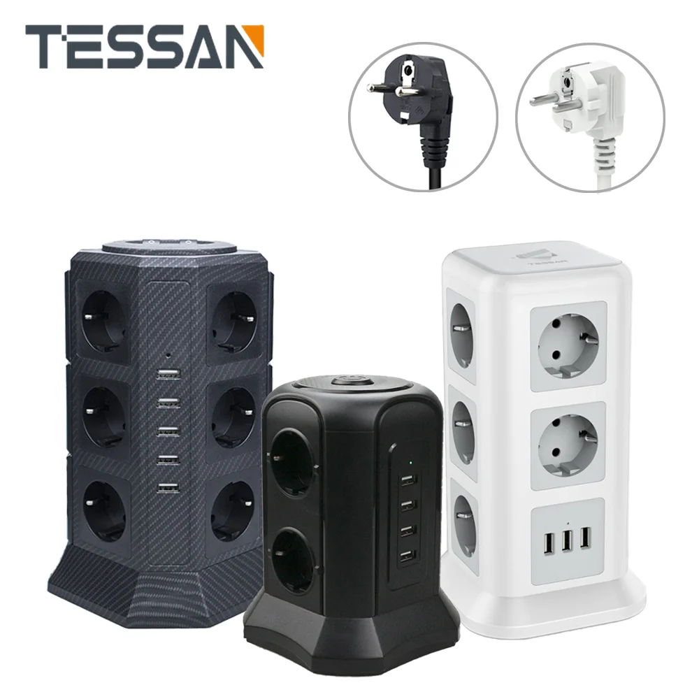 

Удлинитель TESSAN с 6 розетками переменного тока и 4 USB-разъемами для зарядки