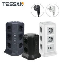 tessan eu power strip tower with 6 ac outlets 4 usb charger adapter extension power socket for charger eu plug