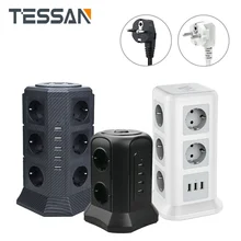 TESSAN EU Power Strip Tower with 6 AC Outlets + 4 USB Charger Adapter Extension Power Socket For charger EU plug