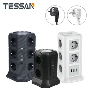tessan eu power strip tower with 6 ac outlets 4 usb charger adapter extension power socket for charger eu plug free global shipping