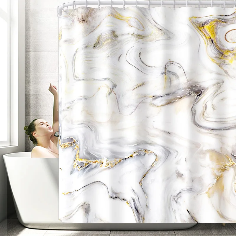 marble printing bath mat and polyester waterproof shower curtain set absorbent u shaped toilet rug anti slip floor carpet set free global shipping