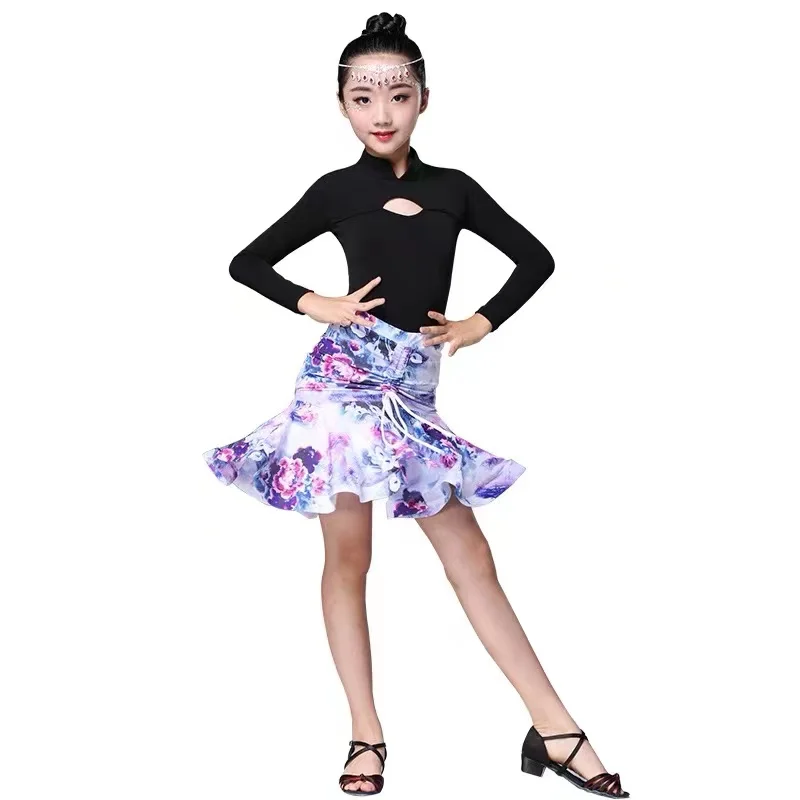 New Girls Kids Latin Dance Dress Women Sexy Printed Skirt Tops+Skirt Ballroom/tango/salsa/rumba/latin Dresses Clothes | Тематическая
