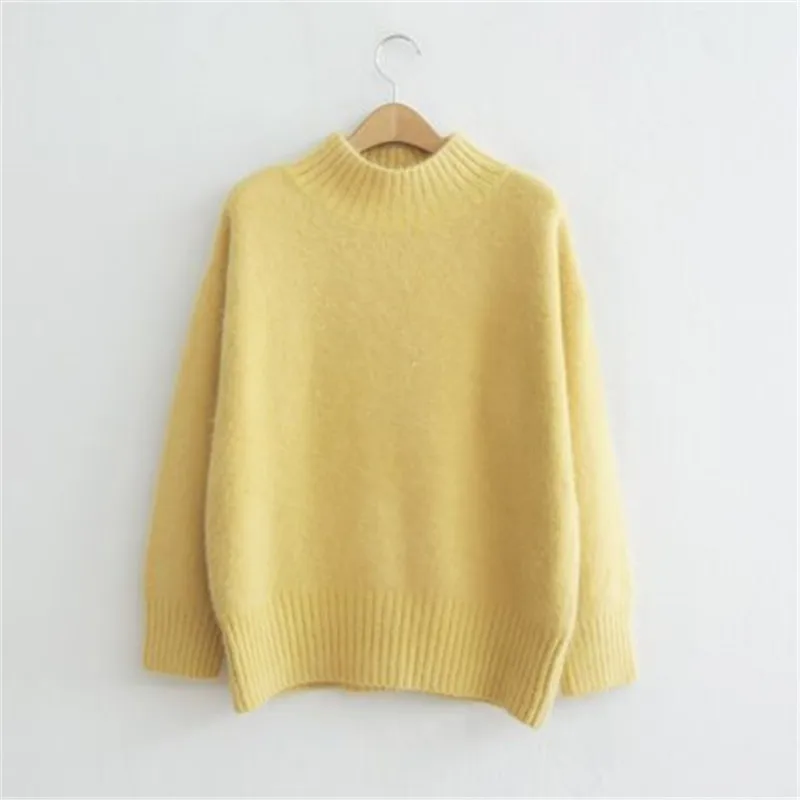

CBAFU 4 color solid korean chic knitted sweater women autumn winter mink cashmere soft warm pullovers loose stand basic top N394