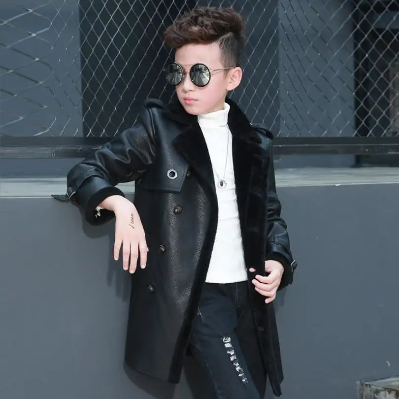 

Wholesale Children PU leather jackets Plus velet stitching boys coat thicker warm outerwear modis kids winter jackets Y2652