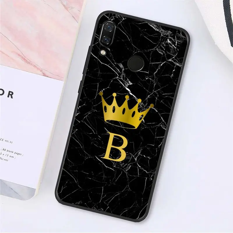 Yinuoda Custom name Letter Monogram Black Marble crown Phone Case for Xiaomi Redmi Note 7 8T Redmi 5plus 6A Note8 4X Note8Pro
