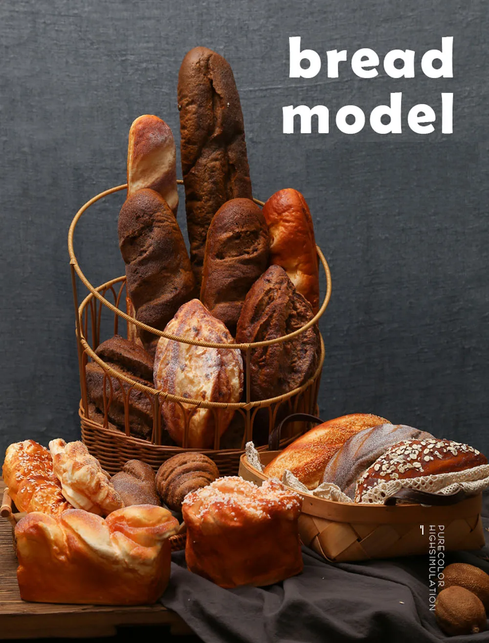 

Cottage Dannish Brezle brash twist rye toast Bread Bagel Ficelle Croissant baguette Batard Parisien fake simulation bread model