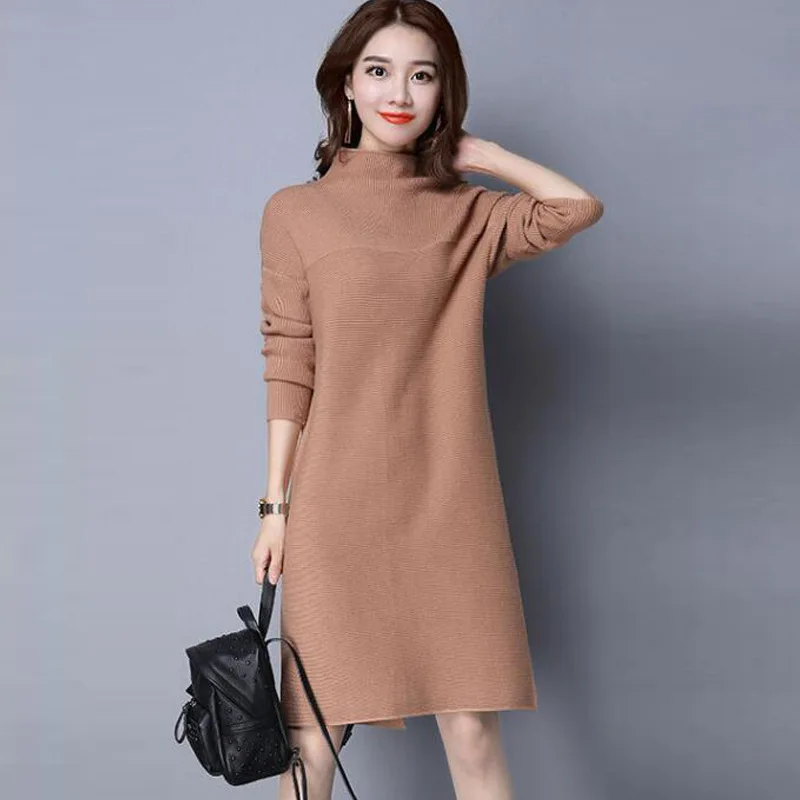 

Осенний и зимний свитер с высоким воротником, Женский Длинный свитер 2020, Новый Свободный вязаный джемпер с длинным рукавом