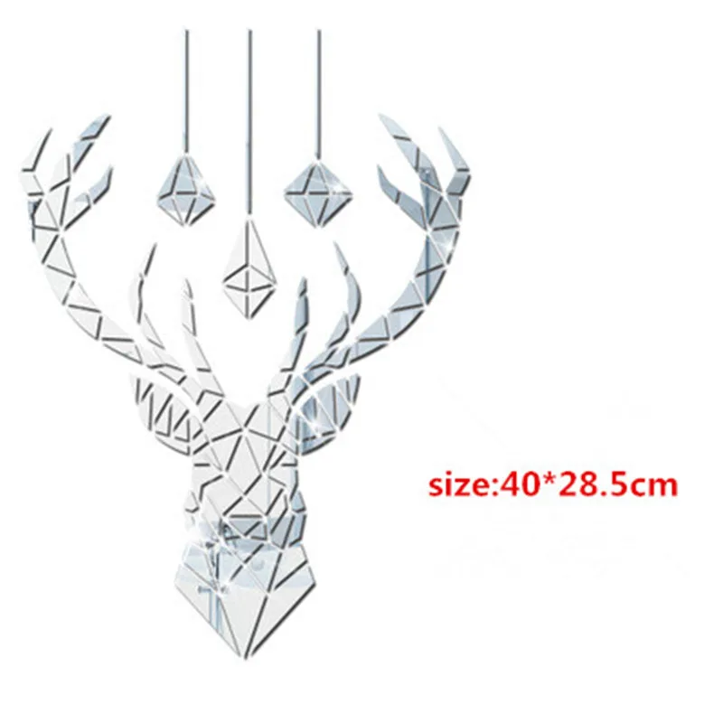 3D зеркальные настенные Стикеры с головой оленя декоративные акриловые наклейки