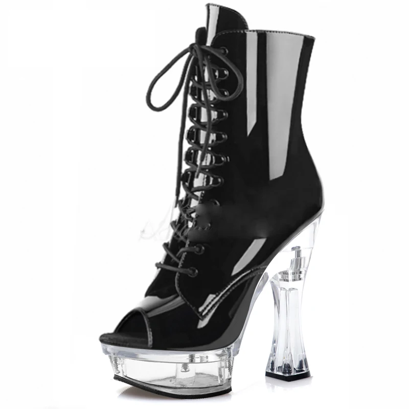 New Women Sexy Ankle Boots Waterproof Transparent Platform Party Club Model Catwalk High Heels Pole Dancing Shoes