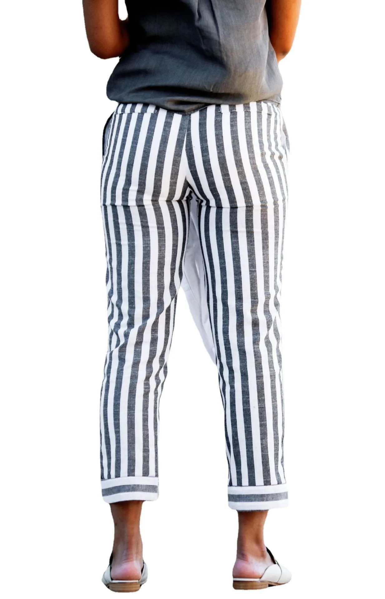 

2021 European and American new wish Amazon explosion pants fashion stripe slim belt casual pants