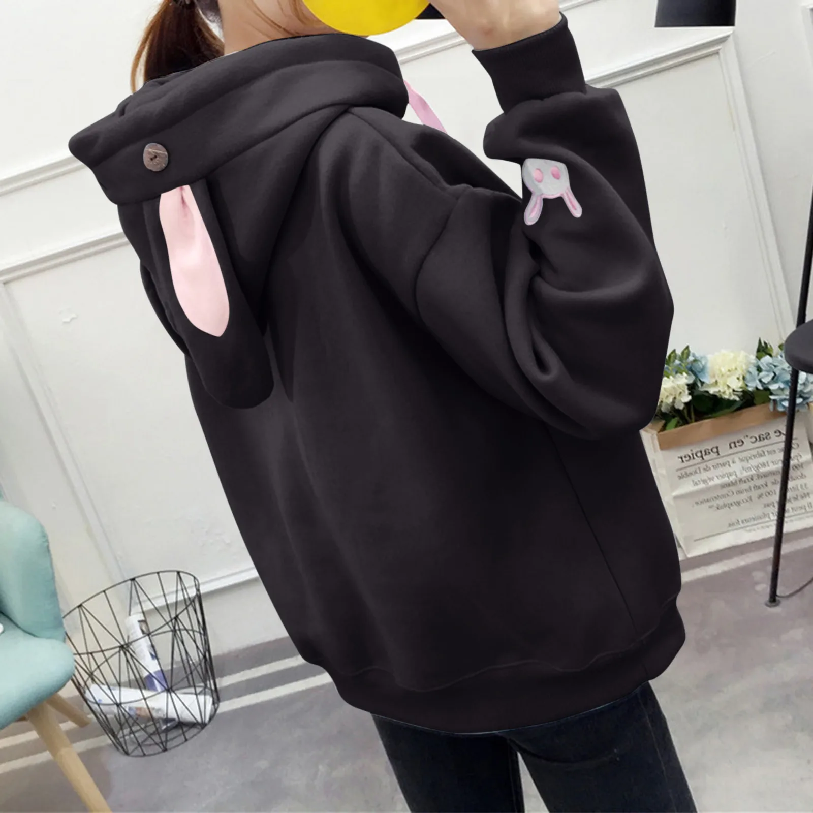 Bunny Hoodies Women Kawaii Rabbit Ears Fashion Oversized Sweatshirt Long Sleeve Blouse Loose Sweatshirt Winter Warm Hoodie Femme