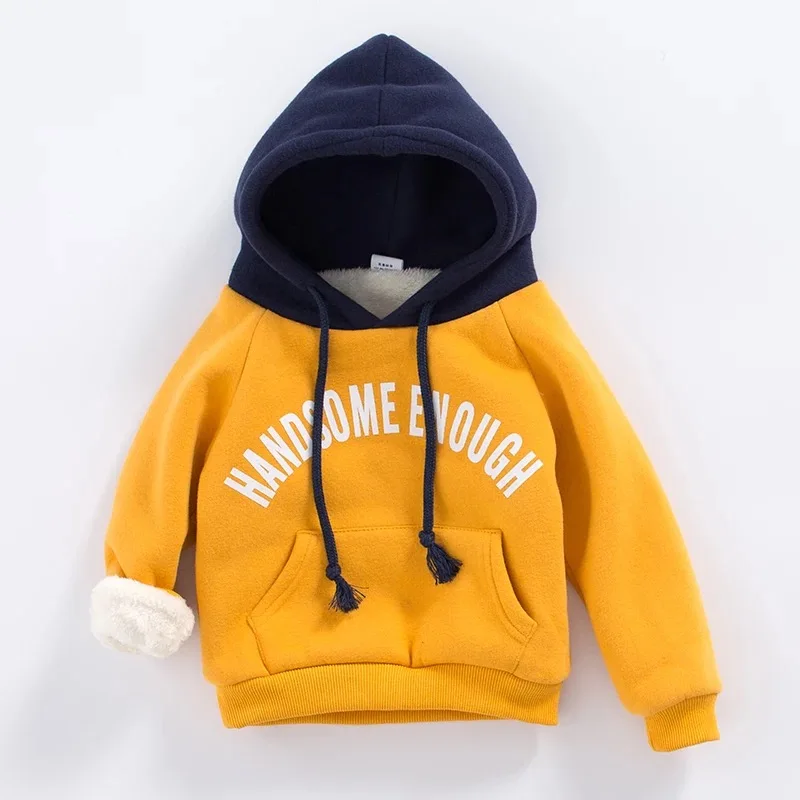 

4 Lovely Baby Winter Active Pullover Shirt Boys Girls Thick Plus Velvet Hoodie Fashion Pocket Sweater Infant Toddler Sweatshirts