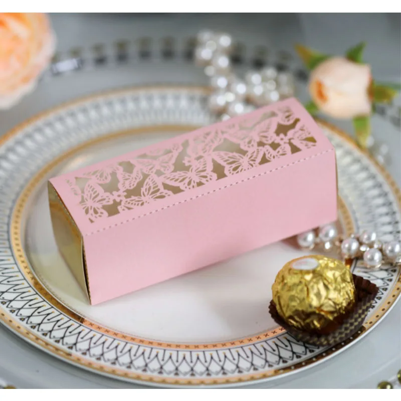 

DABONAS Pearl Paper Wedding Dragees Box Birthday Party Candy Gift Drawer Box With Butterfly Chocolate Packaging Box Supply