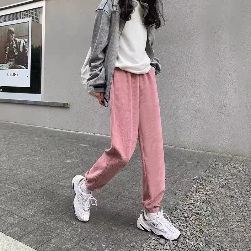 

Pink Corduroy Trousers With Feet Women Autumn Winter Loose Straight Korean Version Of Self-cultivation Casual Black Lantern Pant