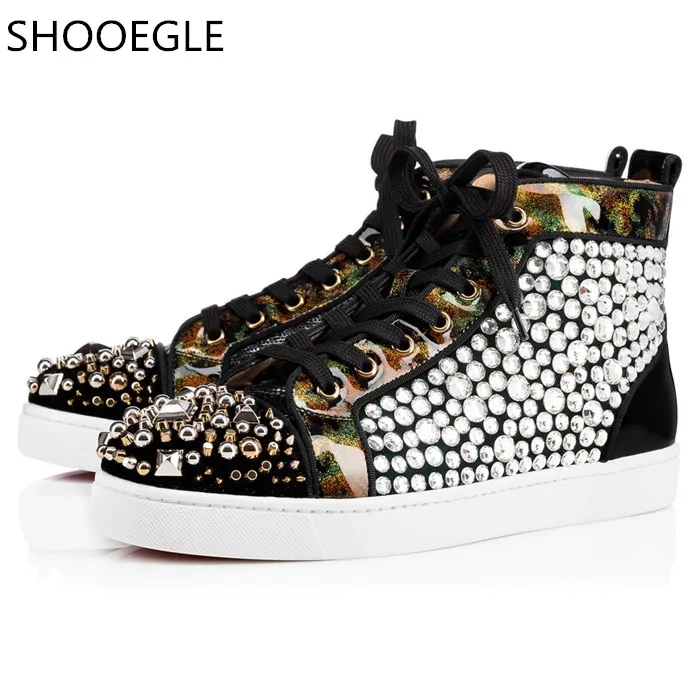 Роскошные мужские туфли SHOOEGLE ручной работы высокие кроссовки со стразами
