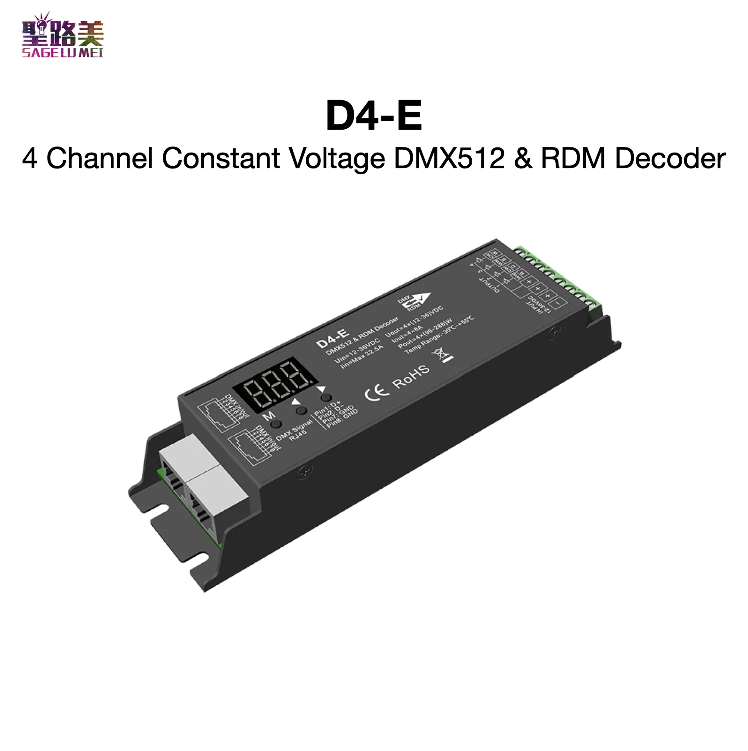 

D4-P / D4-E 4 Channel Constant Voltage DMX512 & RDM Decoder RDM Numeric Display Logarithmic Dimming Multiple Protection SkyDance