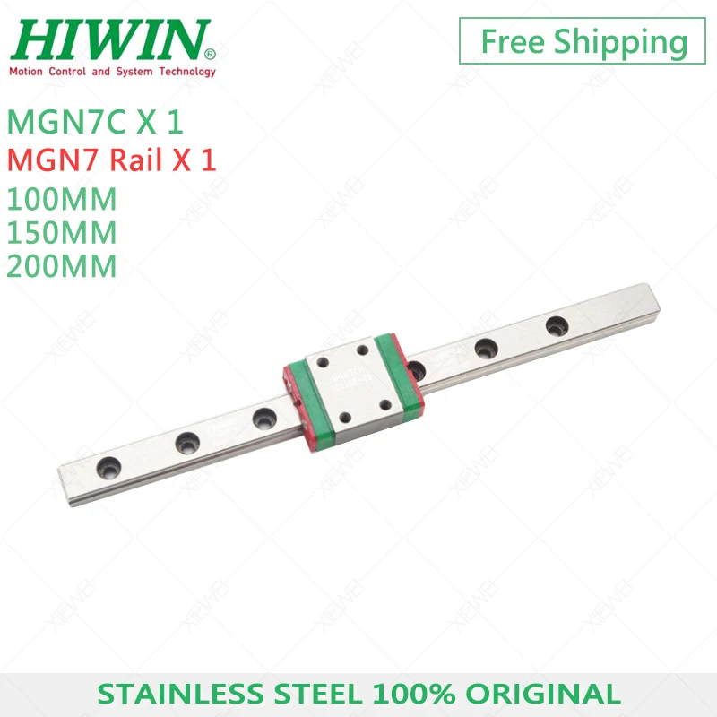 

Free Shipping stainless steel 7mm Linear Guide HIWIN MGN7 100mm 150mm 200mm linear rail + MGN7C block slider standard carriage