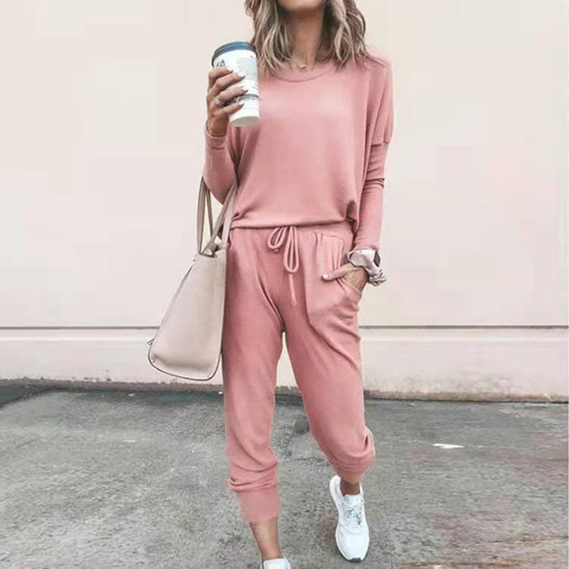 

Ladies elegant solid color suit Ladies sweater sweatshirt and trousers fashion two-piece suit