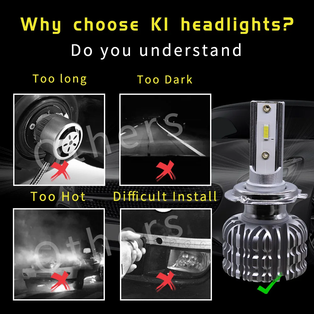 FUXUAN 2 шт. светодиодный фонарь для автомобиля безвентиляторные лампы H7 H4 H11 H8 H1 9005 HB3