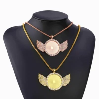 juya 2pcs jewelry pendant necklace choker chain fashion wing cabochon base alloy diy accessories no glass tray jewelry findings