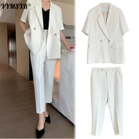 high quality womens suit pants summer new solid color professional short sleeved jacket nine point pants two piece