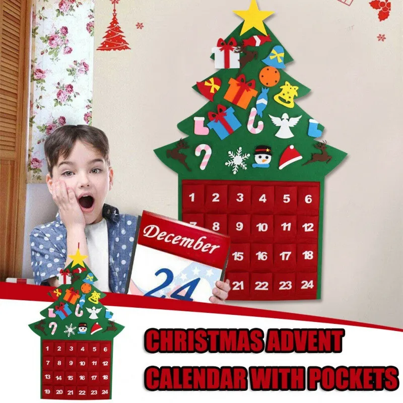 Christmas Advent Calendar 2021 Wall Hanging Santa Felt Tree with 24 Days Pockets Xmas Countdown Gifts | Дом и сад