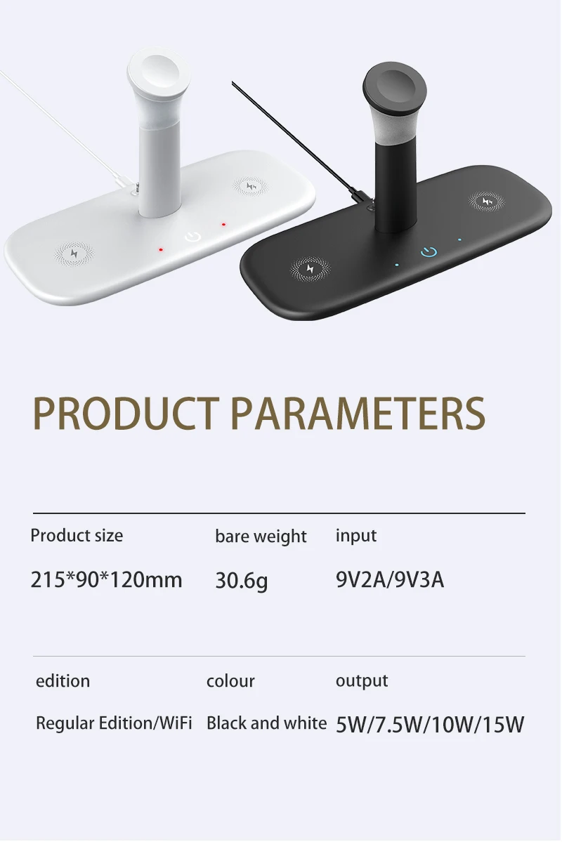 Carregador sem Fio para Iphone 5 em 1 com Lâmpada de Luz Rápido xr x 8 Apple Assista Estação Carregamento Doca Airpods Pro Iver 15w qi 12 11 11 High Quality Telefonia e Comunicação