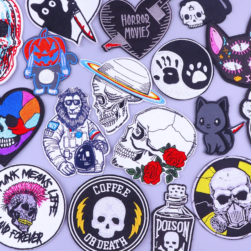

Punk Patches For Clothing T-Shirt Astronaut Space Skull Patch Jacket Stripes Stickers Embroideried Patch Biker Badges On Clothes