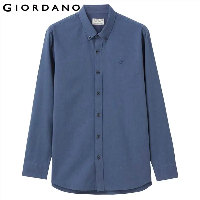 Giordano Men Shirts Embroidered Frog Oxford Slim Shirt Barrel Cuffs Long Sleeves Comfy Camisa Masculina 01041178