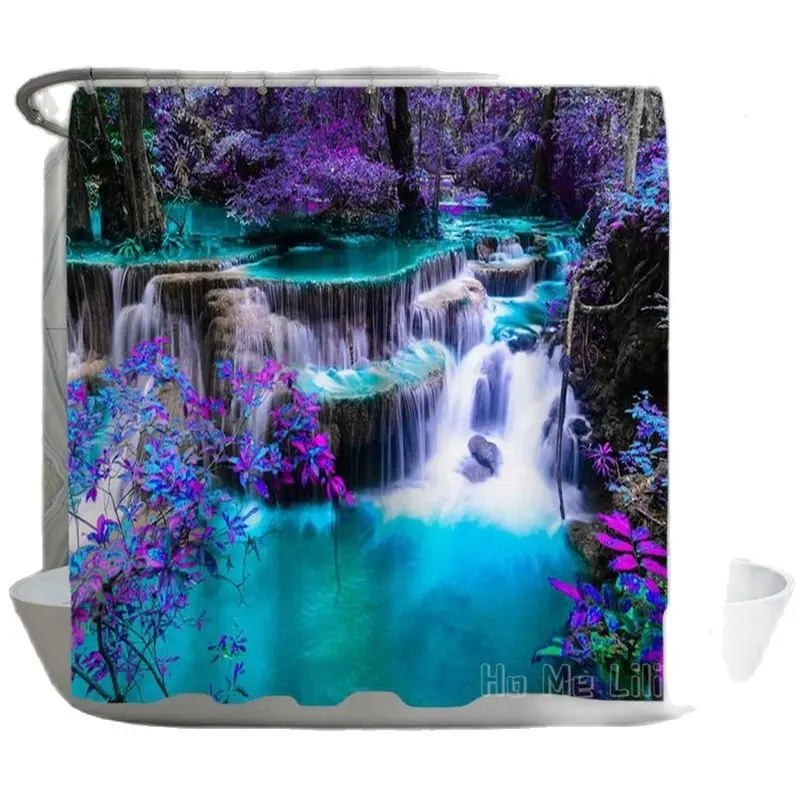 

Waterfall With Trees By Ho Me Lili Shower Curtain Turquoise And Purple Nature Print Forest Home Bath Decors Durable Waterproof