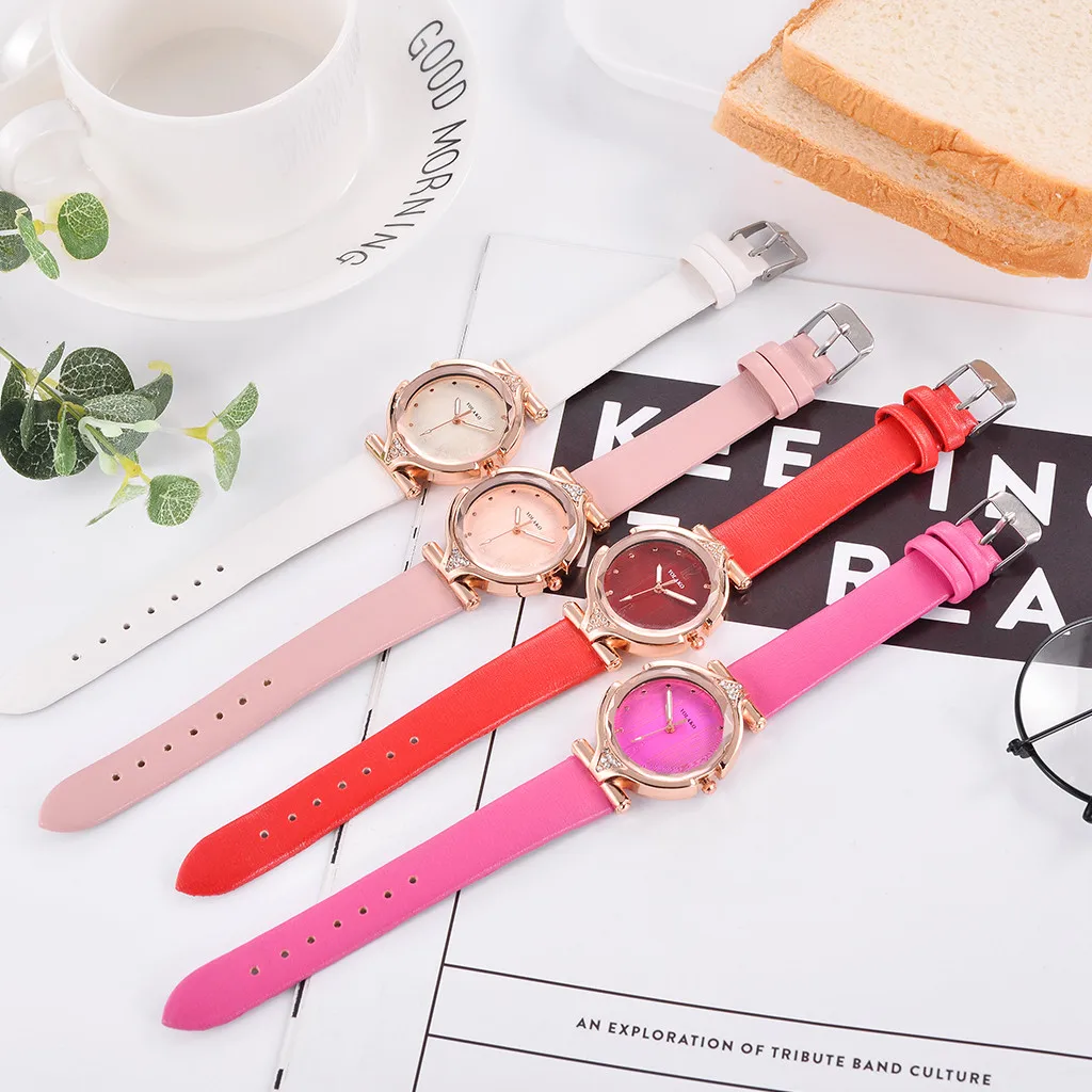 YOLAKO женские часы повседневные розовые с кожаным ремешком кварцевые наручные