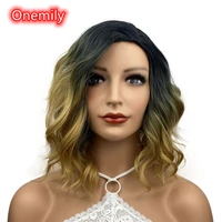 onemily medium length wavy wave heat resistant synthetic hair wigs for women girls with bangs party evening out ombre color