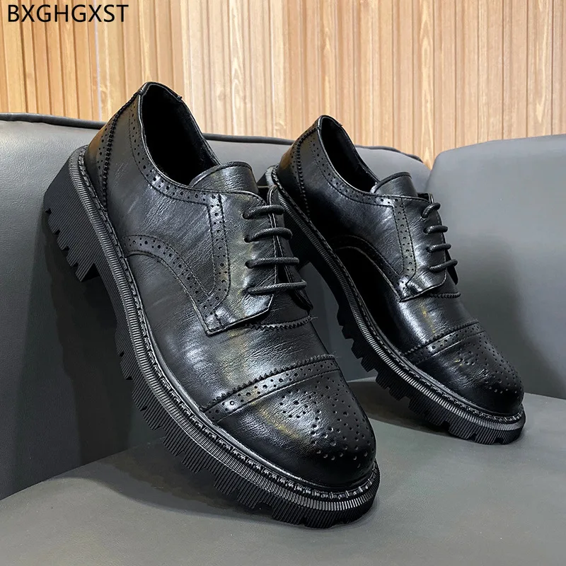 

Black Wedding Shoes for Men 2022 Black Man Designer Brogues Men Dress Shoes Leather Luxury Brand Shoes Man Zapatos Hombre Sapato