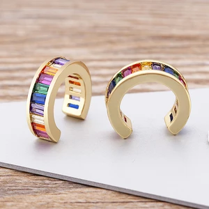 AIBEF New Trend Gold Color Clip Earrings Copper Cubic Zirconia Women Without Piercing Crystal Ear Cuff Girls Bohemian Jewelry