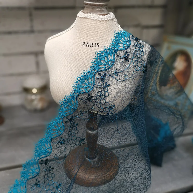 2 метра мягкая синяя вышивка кружевная отделка Тюлевая сетка для нижнего белья