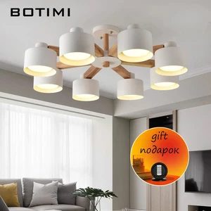 Двухфункциональная светодиодная люстра в скандинавском стиле с абажуром из белого железа для фойе, современные деревянные потолочные люстры, деревянные обеденные светильники