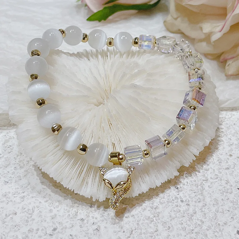 

Pretty Lucky Opal Transport Auspicious Lucky Clover Bear Bracelets for Women Fishtail Star Moon Transport Bracelet Wholesale