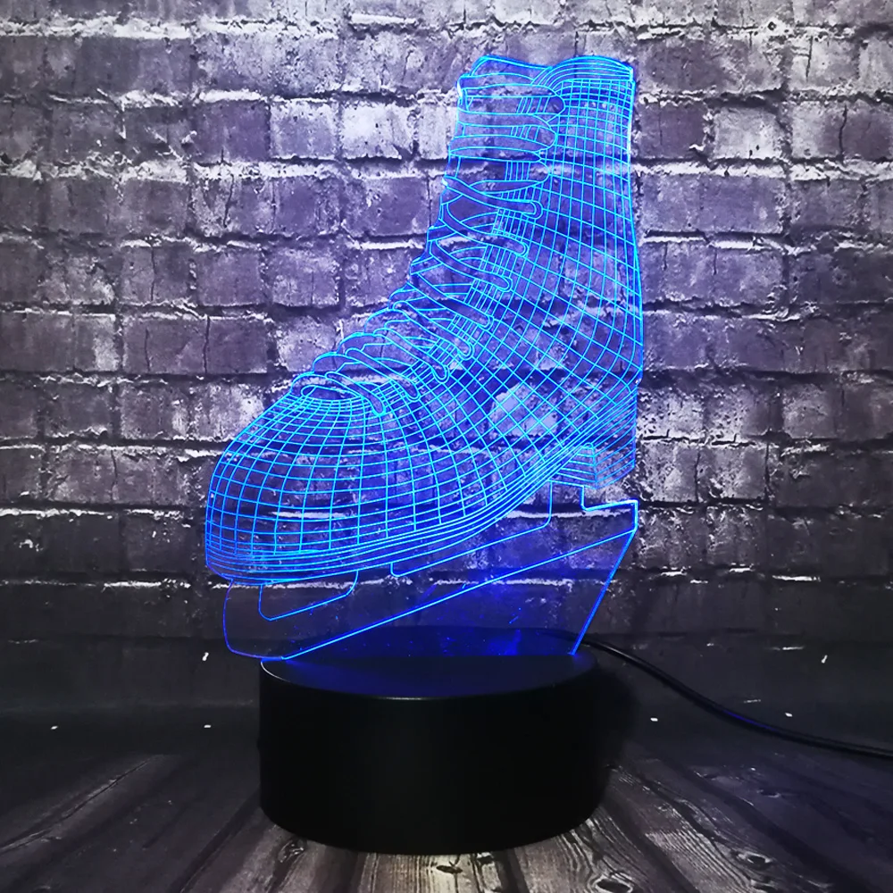 Новинка, обувь для хоккея, катания на коньках, 3D светодиодный светильник, акрил, многоцветный цвет, изменение, ночник, спортивные украшения для детской/мальчики, игрушки для детей, подарок
