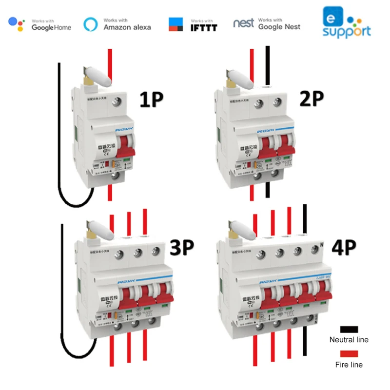 WIFI 1P/2P/3P/4P Автоматический выключатель 16A 125A беспроводной EWelink APP дистанционный