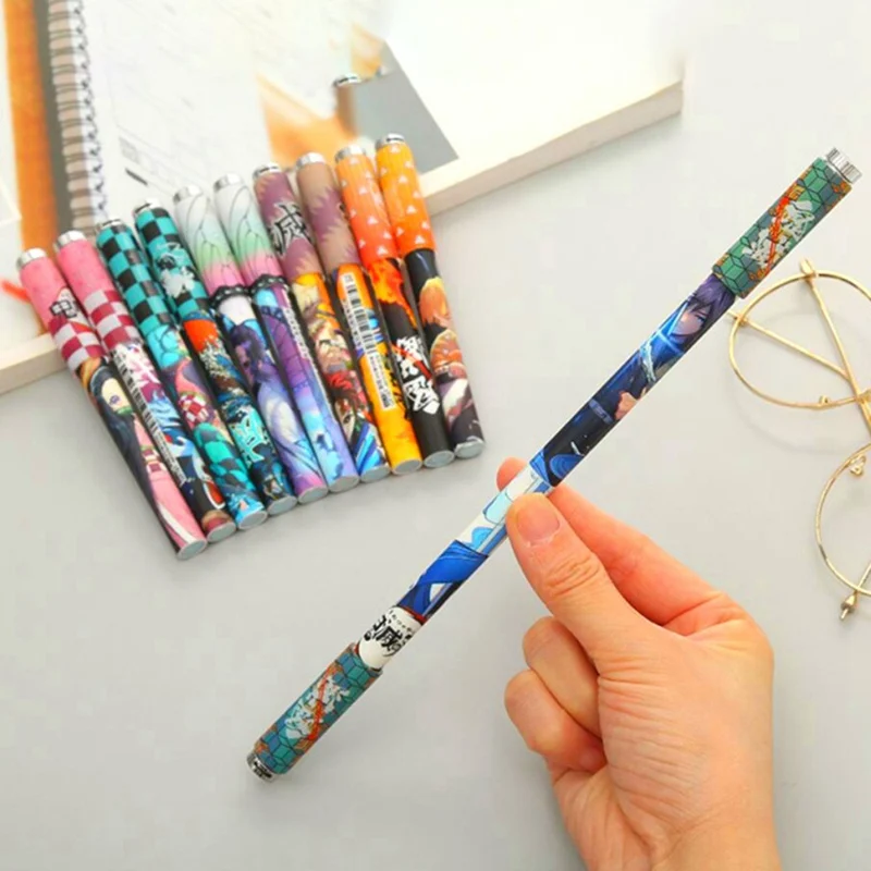 

12 Pcs Anime Demon Slayer Kimetsu No Yaiba Kamado Tanjirou Cute Blue ink Neutral Erasable Pen Kawaii Gel Pen Stationery Gift