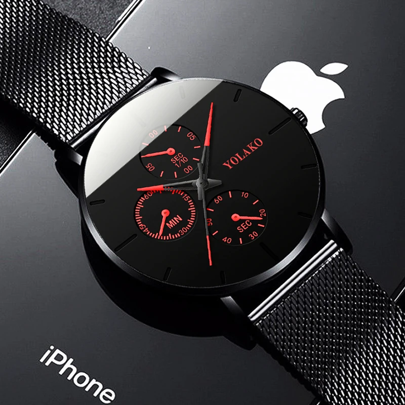 

Fashion Mens Business Black Watches Luxury Stainless Steel Ultra Thin Mesh Belt Quartz Men Wrist Watch Casual Classic Male Watch