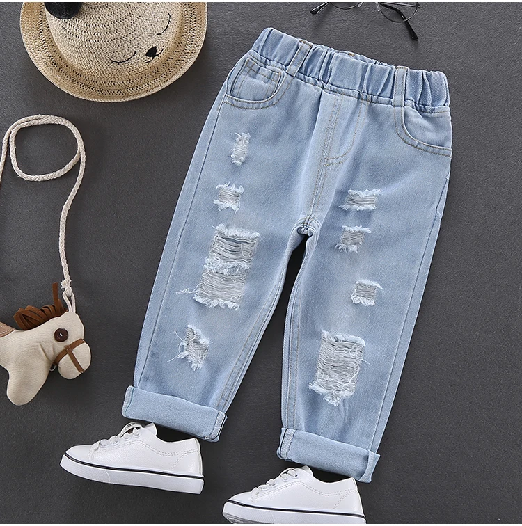 

summer autumn Boys Pants Cotton Clothes Toddler Comfortable Soft boys jeans boys hole Trousers For Children Kids size: 90-130
