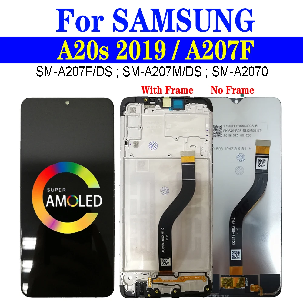 Super AMOLED A20s дисплей для Samsung Galaxy A20s 2019 LCD с рамкой SM-A207F/DS A207M дисплей сенсорный экран дигитайзер в сборе